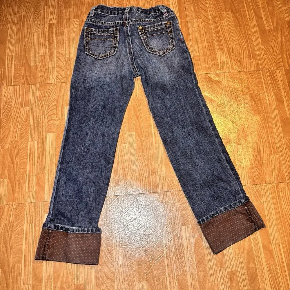 Baby Gap Toddler Girls Jeans Size 5 Years Denim Embroidered Cuffed Straight Leg
